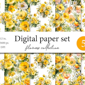 Papier numérique Esthétique Fleurs sauvages, Aquarelles de prairies de fleurs, Papier numérique Petites fleurs, Motifs sans couture, Ensemble de papier aquarelle