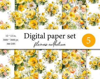 Wildflowers Aesthetics Digital Paper, Meadow Watercolor Flowers, Tiny Bloom Digital Paper, Seamless Patterns, Watercolor Paper Set