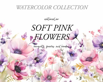 Watercolor Pink Bouquets Clipart: Delicate Floral Elements for Design Projects, Elegant flowers bouquet wedding clipart - Floral clipart PNG