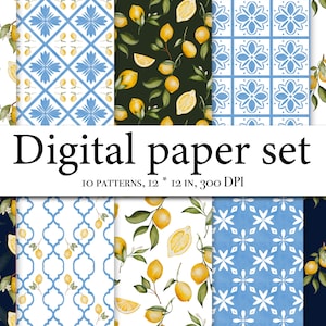 Muster Clipart mit Zitronen nahtloses Muster für Stoff - Aquarell Zitrone nahtloses digitales Papier - Scrapbookpapier - Aquarell Zitrone 009