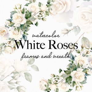 Boho weiße Rosen Rahmen Clipart, Aquarell Blumen Grenzen png, Hochzeit Clipart mit weißen Rosen, Hochzeitseinladungen 014