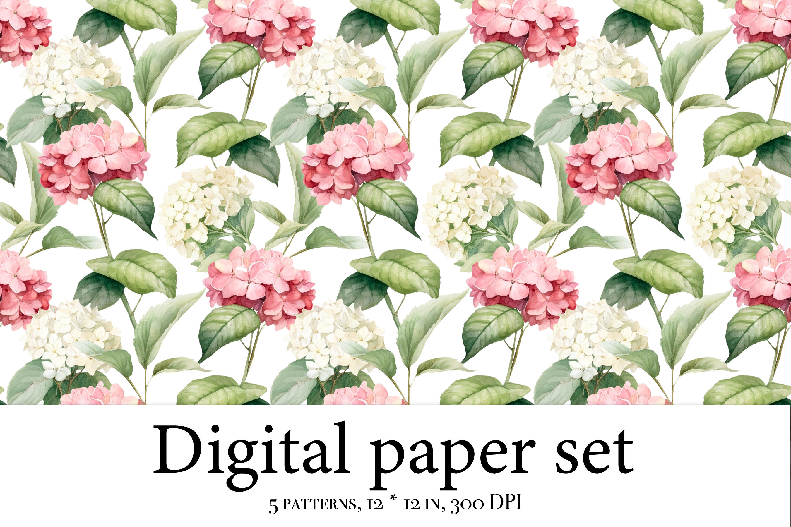 Watercolor Pink Digital Paper Pack, Hydrangea Scrapbook, Hydrangea ...