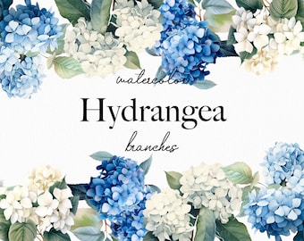 Hydrangea Watercolor Clipart, Blue Floral Hyndragea Png, Hydrangea bouquet, transparent, flower, spring, garden, commercial use 012