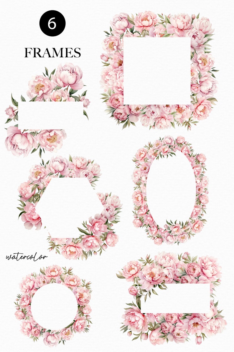 Romantic Watercolor Blush Peonies Clipart and Frames - Elegant Designs ...