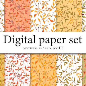 Aquarell Herbst Blätter digitales Papier - Herbst Muster - rustikal - Aquarell Blätter Herbst Clipart Thanksgiving Halloween - Ahorn- Eiche