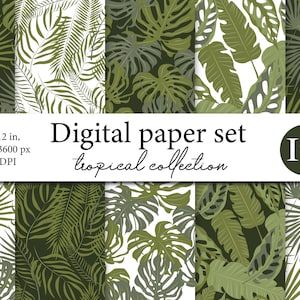 Helles Tropical Digital Paper Pack - Tropisches nahtloses Muster mit Blättern - Palmengrün - Monstera Blätter - Exotische Digital Paper Palm