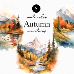 Watercolor Fall clipart - Watercolor Autumn nature scenery background - Fall background - Forest Fall Trees clipart - Digital papers set