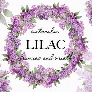 Marco lila acuarela - Lila acuarela - Guirnalda de ramos lila - Arreglos lila - Lila púrpura - Primavera - Flores de primavera 006