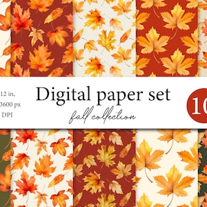 Aquarell Herbst Blätter Digitales Papier - Herbst Muster - Rustikal - Aquarell Blätter Herbst Clipart Thanksgiving Halloween - Ahorn Eiche