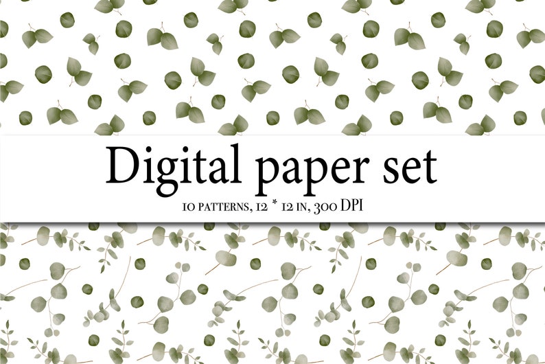 Eucalyptus Digital Paper Greenery Paper Foliage Set Green Leaves ...