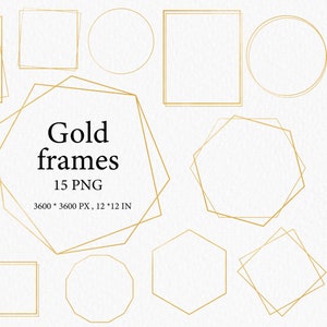 Gold Frame Clipart Geometric Golden Frames Wedding Invitations Gold Frame PNG Metallic Golden Frames Invitation Template PNG 008 image 1