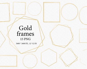 Gold Frame Clipart - Geometric Golden Frames - Wedding Invitations - Gold Frame PNG - Metallic Golden Frames - Invitation Template - PNG 008