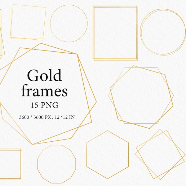 Gold Frame Clipart - Geometric Golden Frames - Wedding Invitations - Gold Frame PNG - Metallic Golden Frames - Invitation Template - PNG 008