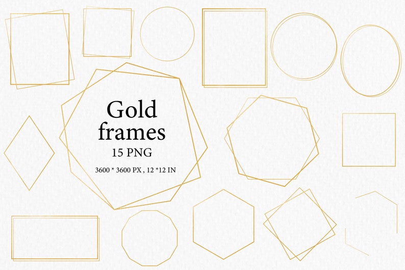 Gold Frame Clipart Geometric Golden Frames Wedding Invitations Gold Frame PNG Metallic Golden Frames Invitation Template PNG 008 image 1