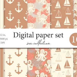 Meer Digitales Papier-Unterwasser Ozean-Oktopus Digitales Papier-Korallen - Nahtloser Sommer Meer Digitales Papier- Stoff Design - Scrapbook Papier