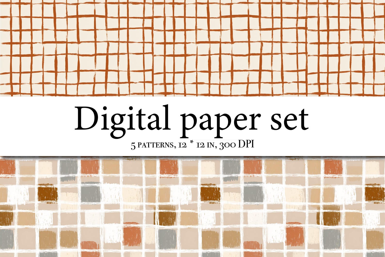 10 Seamless Grid Patterns, Hand Drawn Check Textures, Modern Minimalist ...