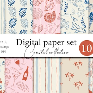 Carta digitale mare - Oceano sottomarino - Set di carta digitale costiera - Motivo senza soluzione di continuità a tema oceano nautico per scrapbooking, inviti e artigianato