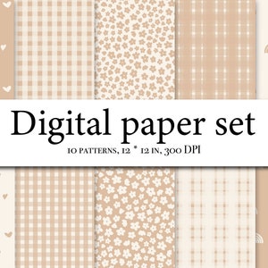 Boho Digital Paper Set - Boho Print - Pastel Plaid Seamless Pattern - Scrapbook Paper - Dusty Digital Paper - Beige - Commercial Use