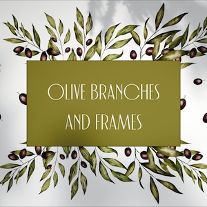 Olive Watercolor Graphic Elements - Olive Branch Clipart - Olive Leaf Clipart -Watercolor Olive Wreath - Watercolor Olive Frame