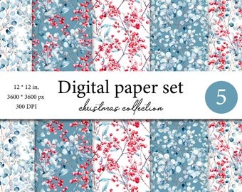 Christmas Digital Paper Set - Christmas Seamless Pattern - Holidays Digital Scrapbook Paper - Holiday paper - Christmas background