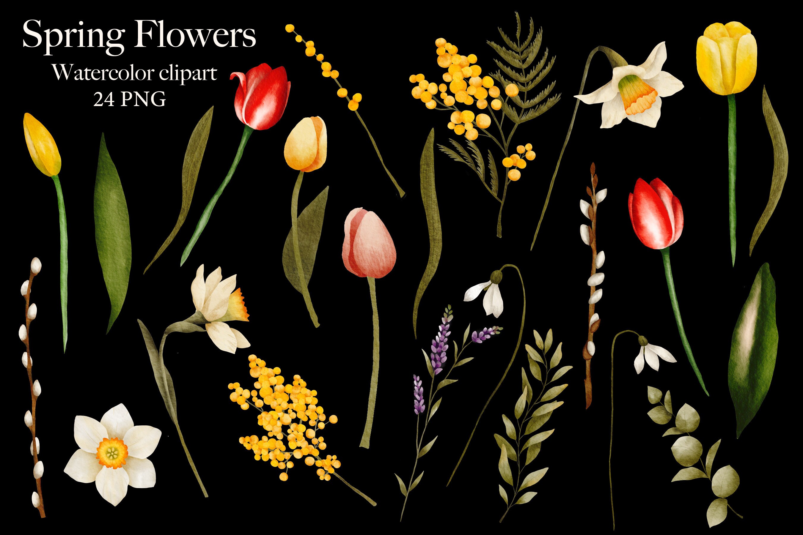 Wildflowers Watercolor Floral Clipart , Wild Flowers, Spring Clipart ...