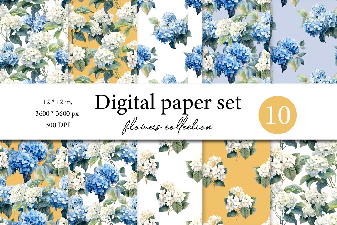 Watercolor Digital Paper Pack, Hydrangea Scrapbook, Hydrangea Seamless ...