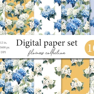 Watercolor  digital paper pack, hydrangea scrapbook, hydrangea seamless pattern,  pattern clipart with hydrangeas, floral background 012