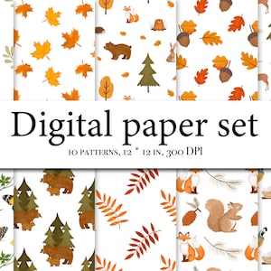 Carta digitale forestale - Carta digitale carina - Carta digitale natalizia - Carta per boschi - Carta forestale - Modello senza cuciture per boschi - Stampa animale