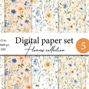 Papier numérique Esthétique Fleurs sauvages, Aquarelles de prairies de fleurs, Papier numérique Petites fleurs, Motifs sans couture, Ensemble de papier aquarelle