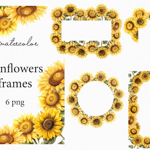 Sonnenblumen Rahmen Clipart. Aquarell Sonnenblumen Rahmen PNG. Nahtlose Design Girlande. Floral rustikale druckbare Grafik digitale Illustration 017