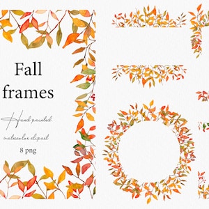 Automne feuilles Clipart aquarelle automne cadres Clip Art automne feuilles branches feuillage couronne frontière Branches baies glands cadre mariage PNG