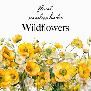 Watercolor Floral Clipart - Wildflowers floral clipart - Floral seamless border - Meadow Flowers png - Flowers clipart - Digital clipart PNG