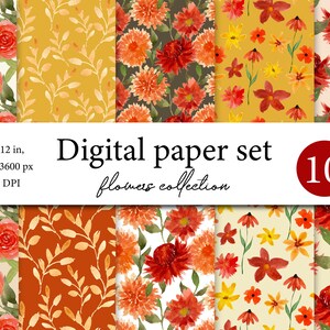 Blumen Rascheln Digitale Papiere - Scrapbook Papiere - Nahtlose Muster - Digitaler Hintergrund - Aquarell Papier Set - Herbstblumen