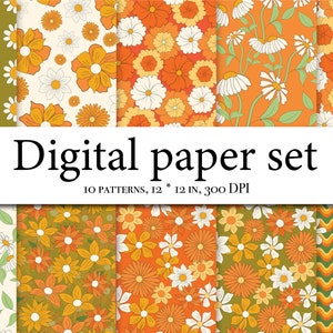 Pattern clipart Hippie Designer Paper - Background - 70s Flower Vintage - Retro Digital Paper - Seamless Pattern - Scrapbook Paper 007