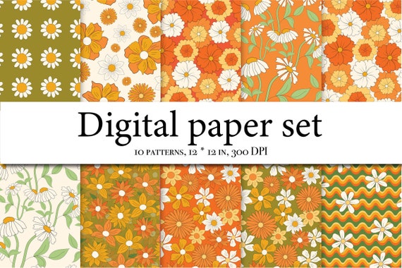 Pattern clipart Hippie Designer Paper - Background - 70s Flower Vintage - Retro Digital Paper - Seamless Pattern - Scrapbook Paper 007