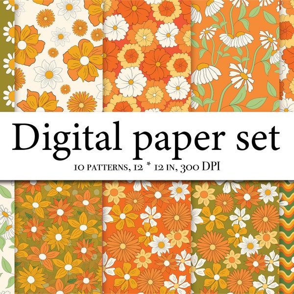 Pattern clipart Hippie Designer Paper - Background - 70s Flower Vintage - Retro Digital Paper - Seamless Pattern - Scrapbook Paper 007