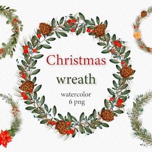 Winter Greenery, Single Watercolour Wreath Clipart, Winter Wreath, Pine  Cone Branch Wreath, Christmas Wreath, Watercolour Antlers