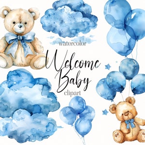 Ours en peluche aquarelle pour baby shower, clipart Illustrations pour chambre d'enfant, éléments aquarelle bébé pour faire-parts, clipart ours en peluche