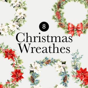 Christmas Clipart Watercolor - Winter Greenery - Watercolor Wreath Clipart - Winter Wreath - Pine Cone Wreath - Winter Berries Wreath
