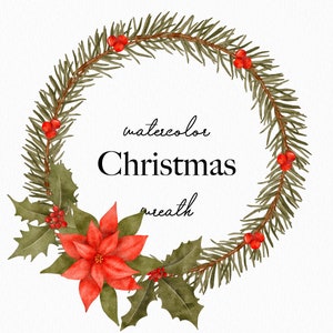 Christmas Clipart Watercolor - Winter Greeneryn - Watercolor Wreath Clipart - Winter Wreath - Pine Cone Wreath - Winter Berries Wreath