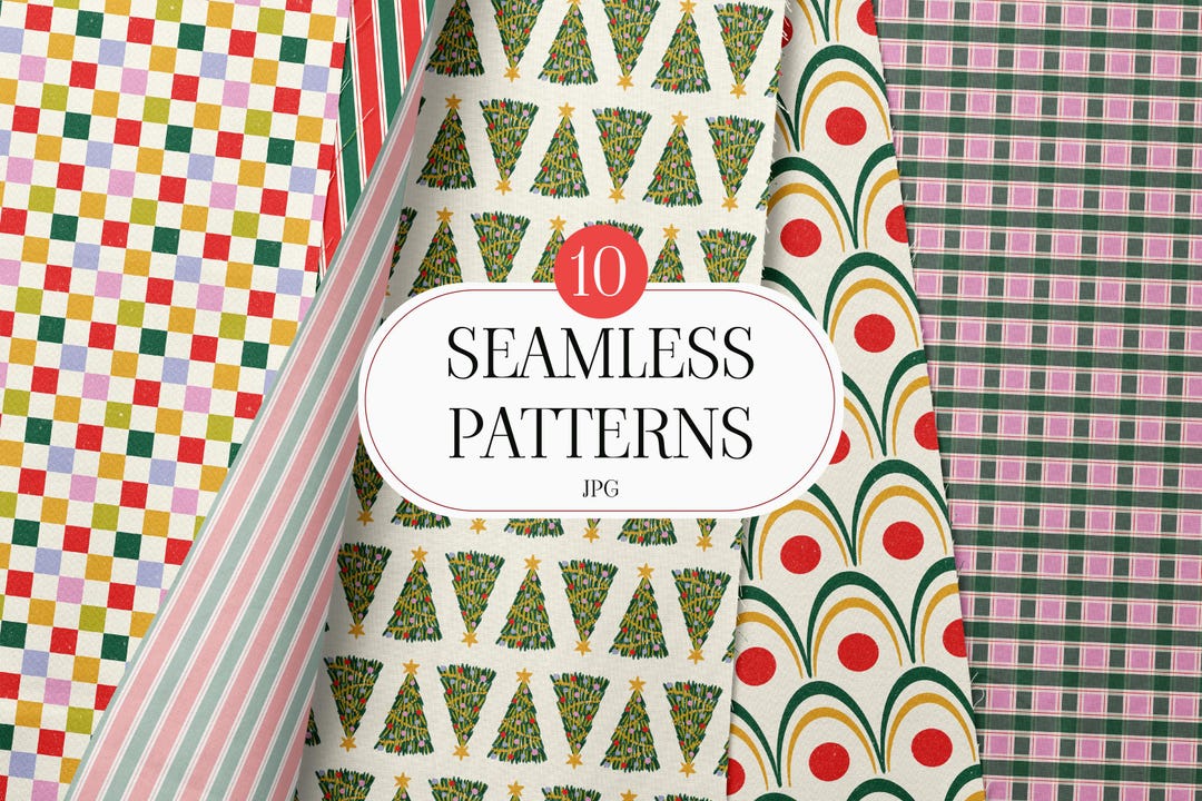 Retro Christmas Seamless Patterns Set – Vintage Holiday Digital Papers ...