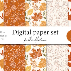 Cozy Fall Vibes: Instant Download Fall Digital Paper Pack - 5 Seamless Patterns - Fall digital paper - Fall leaves seamless pattern