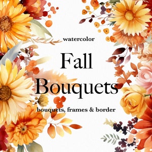 Aquarelle fleurs automne - clipart automne - clipart bouquets automne png - aquarelle automne bouquets floraux - clipart floral usage commercial
