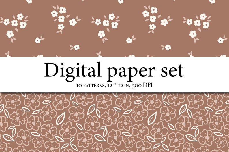 Rustic Floral Digital Paper Set - Neutral Tones Flowers Collection ...