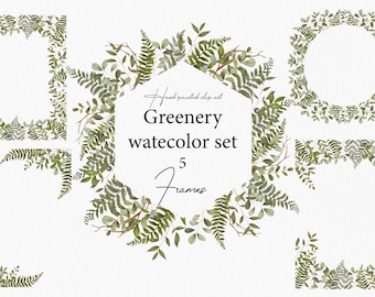 Aquarel Greenery Floral Frames Set - Digitale Clipart - Individuele PNG-bestanden - Bruiloft Frames - Gepersonaliseerde Frame - Logo Leaves Leaf