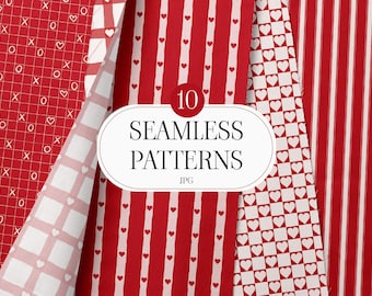 Valentine Seamless Patterns Bundle, Red Hearts Digital Paper Pack, Romantic Love Backgrounds for Scrapbooking, Fabric, Wrapping Paper