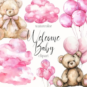Ours en peluche aquarelle pour baby shower, clipart Illustrations pour chambre d'enfant, éléments aquarelle bébé pour faire-parts, clipart ours en peluche