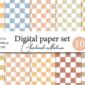 10 Checker Printable Scrapbook Paper, Wzór w kratkę, Szachownica, Gingham, Buffalo Check, Tapeta, Papier do pakowania, Kratka
