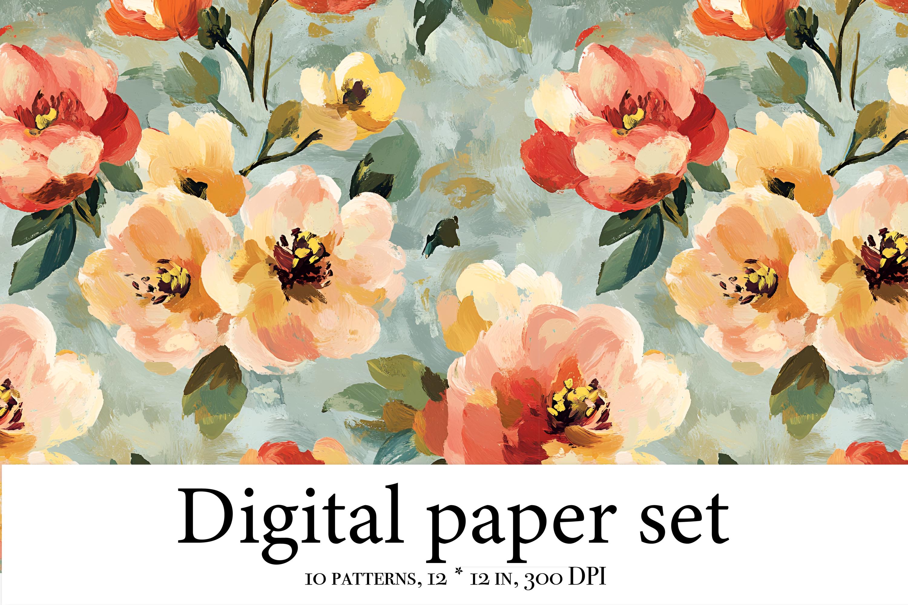 Vintage Floral Seamless Patterns Bundle – Hand-painted Peony Rose ...