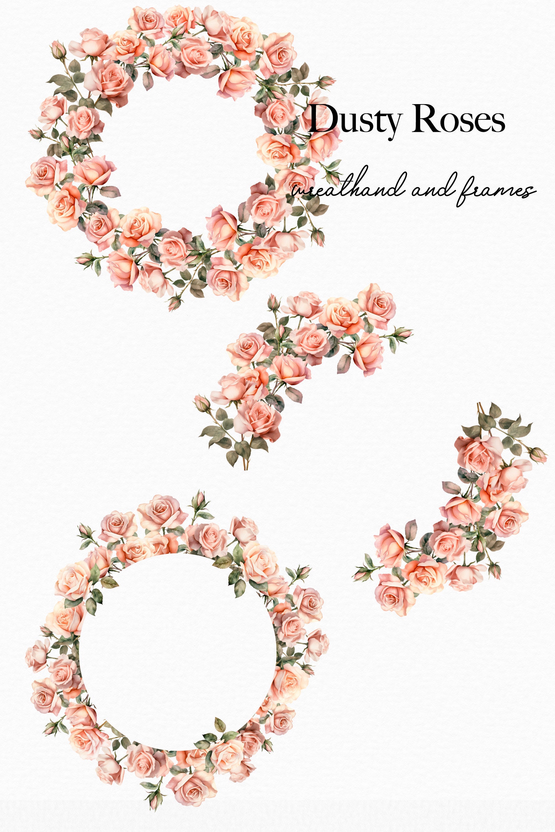 Boho Dusty Pink Roses Frame Clipart, Watercolor Floral Borders Png ...